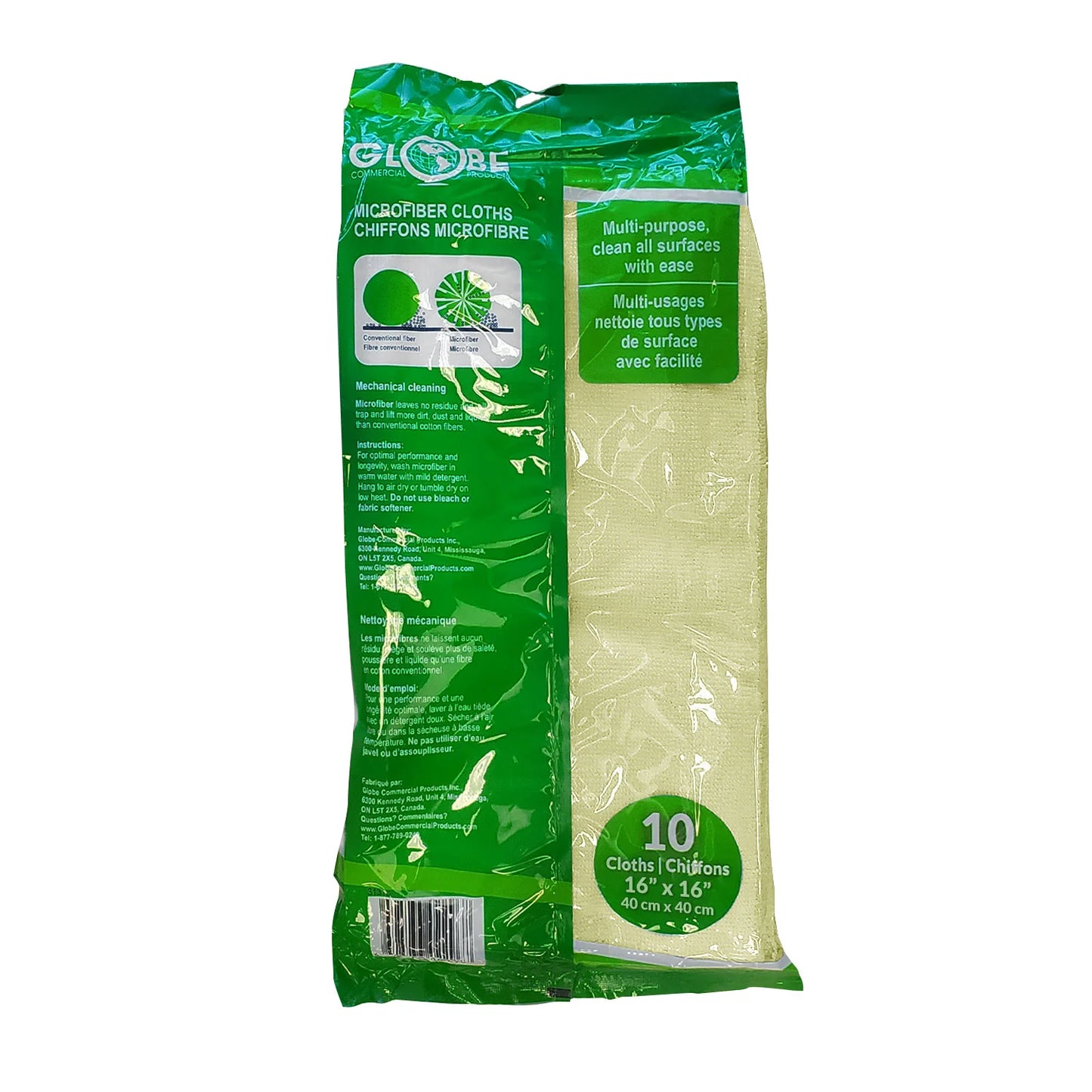 Microfiber Cloths - 240 GSM / 16"L X 16"W / Yellow / 20 Packs of 10