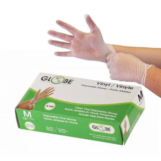 4 Mil Vinyl Gloves Powder-Free - Medium / Clear / 10 Boxes of 100