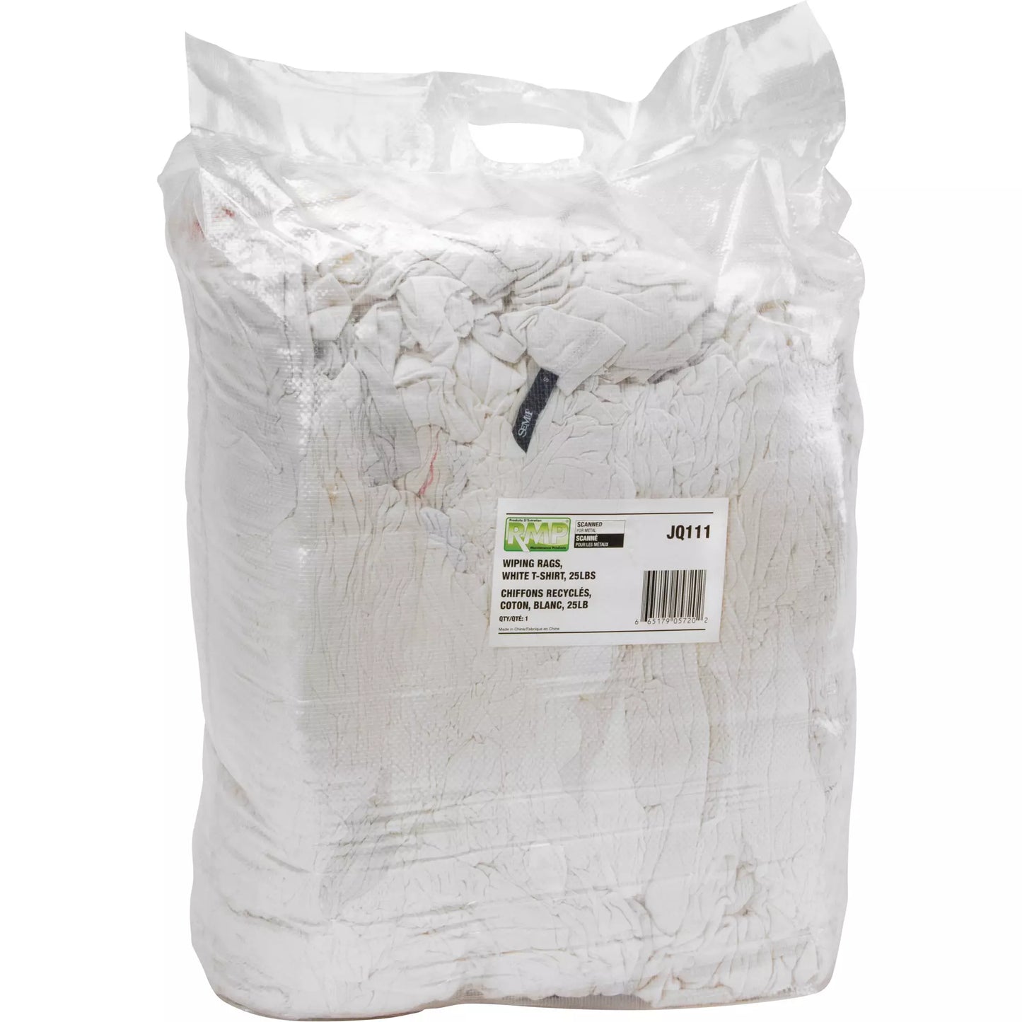 Recycled Material Wiping Rags, Cotton, White, 25 lbs.