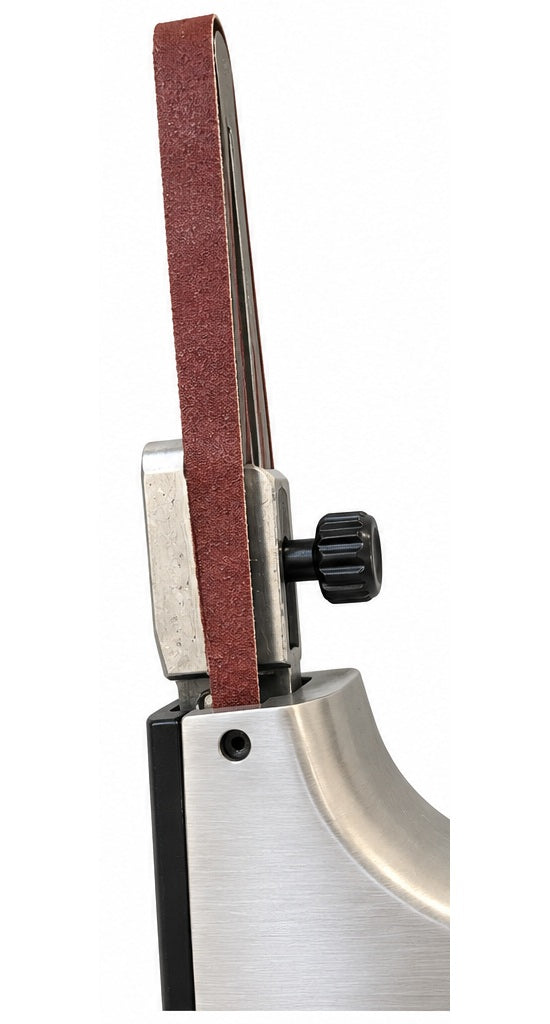 UT8701 abrasive belt mechanism close-up against white background