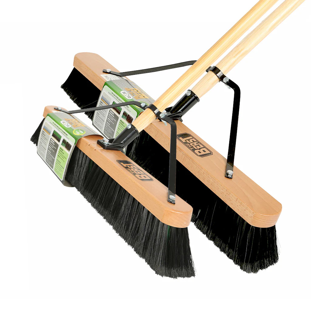 The Beast™ Assembled Wood Block Contractor Push Brooms - 18"L Head/ Medium Bristles / Black