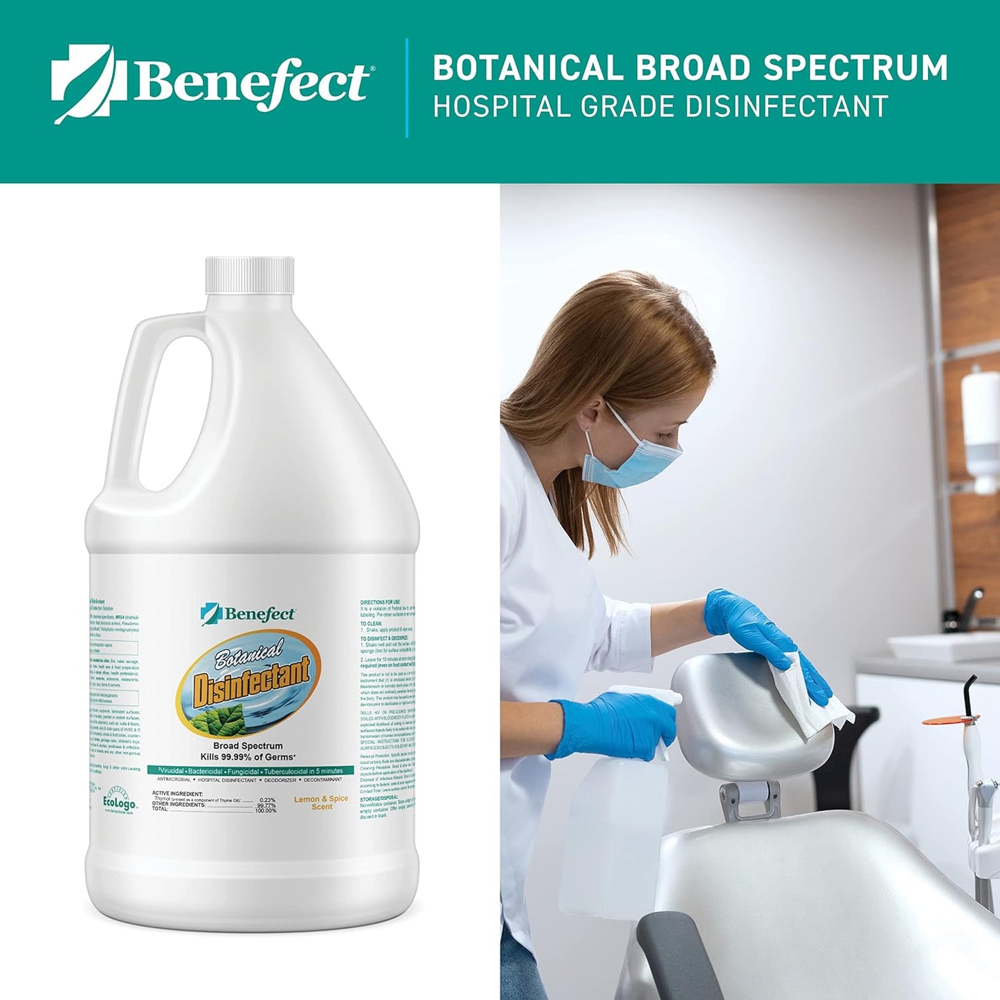 Benefect Botanical Disinfectant and Cleaner - Lemon + Spice (3.78L Jug) Ready To Use