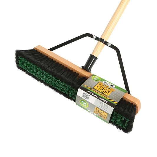 The Beast™ Assembled Wood Block Contractor Push Brooms - 18"L Head/ Medium Bristles / Black