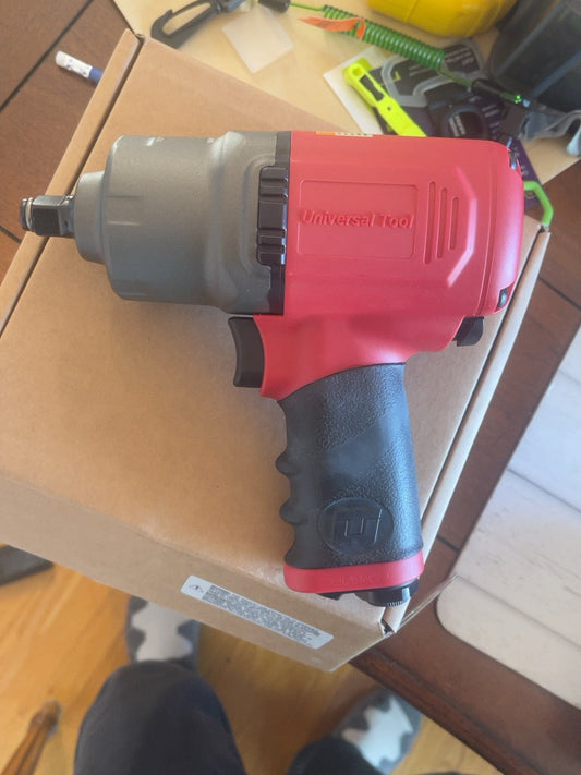 Actual Universal Tool UT8165R impact wrench side view on its box