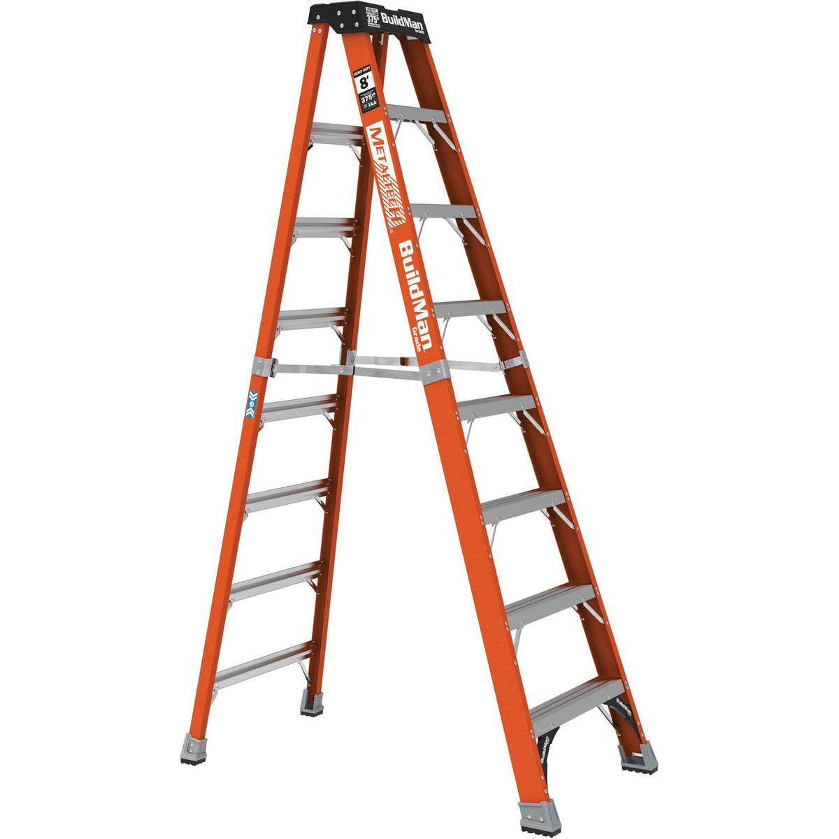 MetalTech BuildMan VD713 8 ft 375 lb Type IAA fiberglass step ladder open