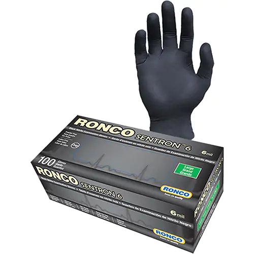 Ronco Sentron 6-mil Black Nitrile Gloves – Box of 100