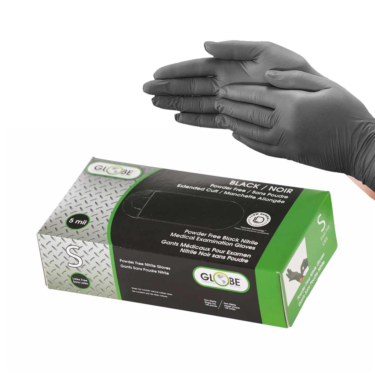 Black 5 Mil Nitrile Gloves Powder-Free - Large / Black / Box of 100