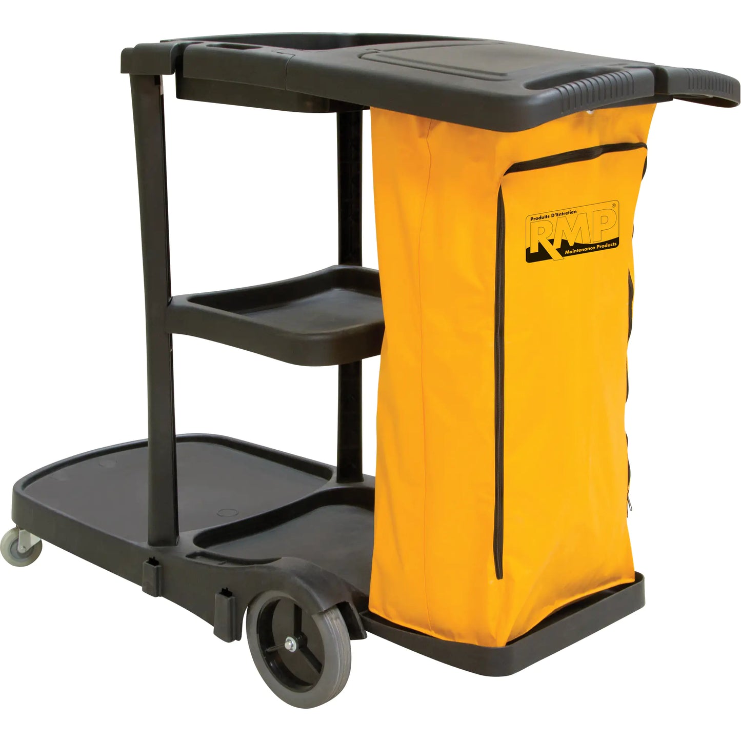 RMP Janitor Cleaning Cart, 51" x 20" x 38", Plastic, Black