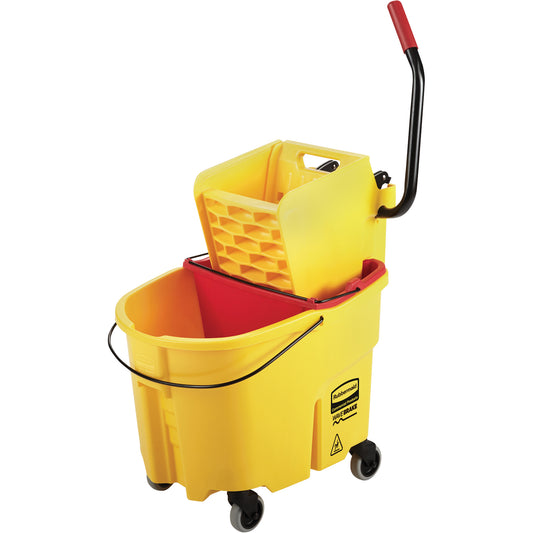 RUBBERMAID WaveBrake® Mop Bucket & Wringer Combo Pack, with Dirty Water Bucket, Side Press, 8.75 US Gal.(35 Quart), Yellow