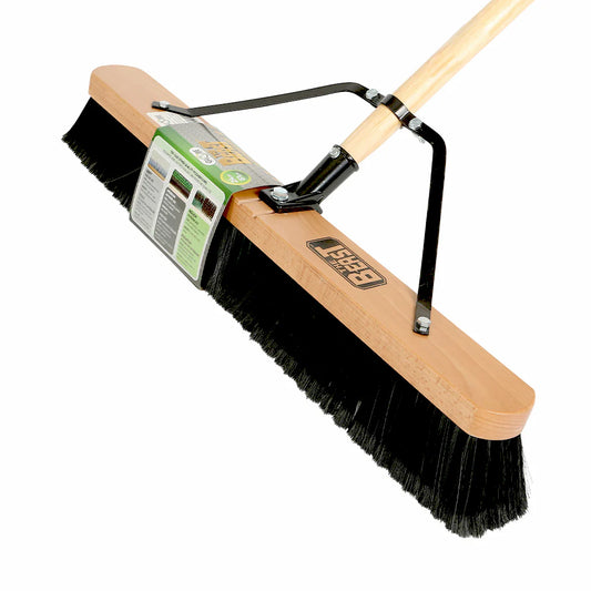 The Beast™ Assembled Wood Block Contractor Push Brooms - 24"L Head/ Medium Bristles / Black