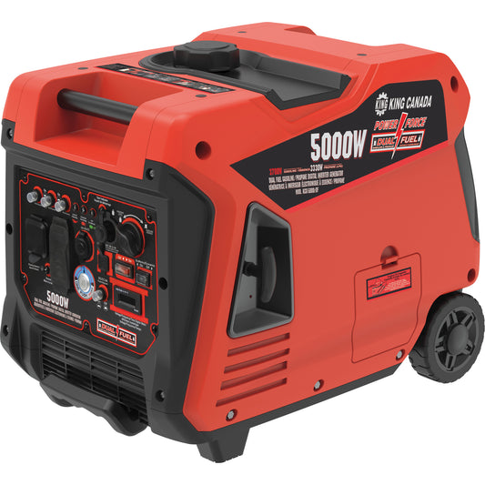 Dual Fuel KING CANADA Gasoline/Propane Inverter Generator, 5000 W Surge, 3700 W/3330 W Rated, 12 V, 12 L Tank