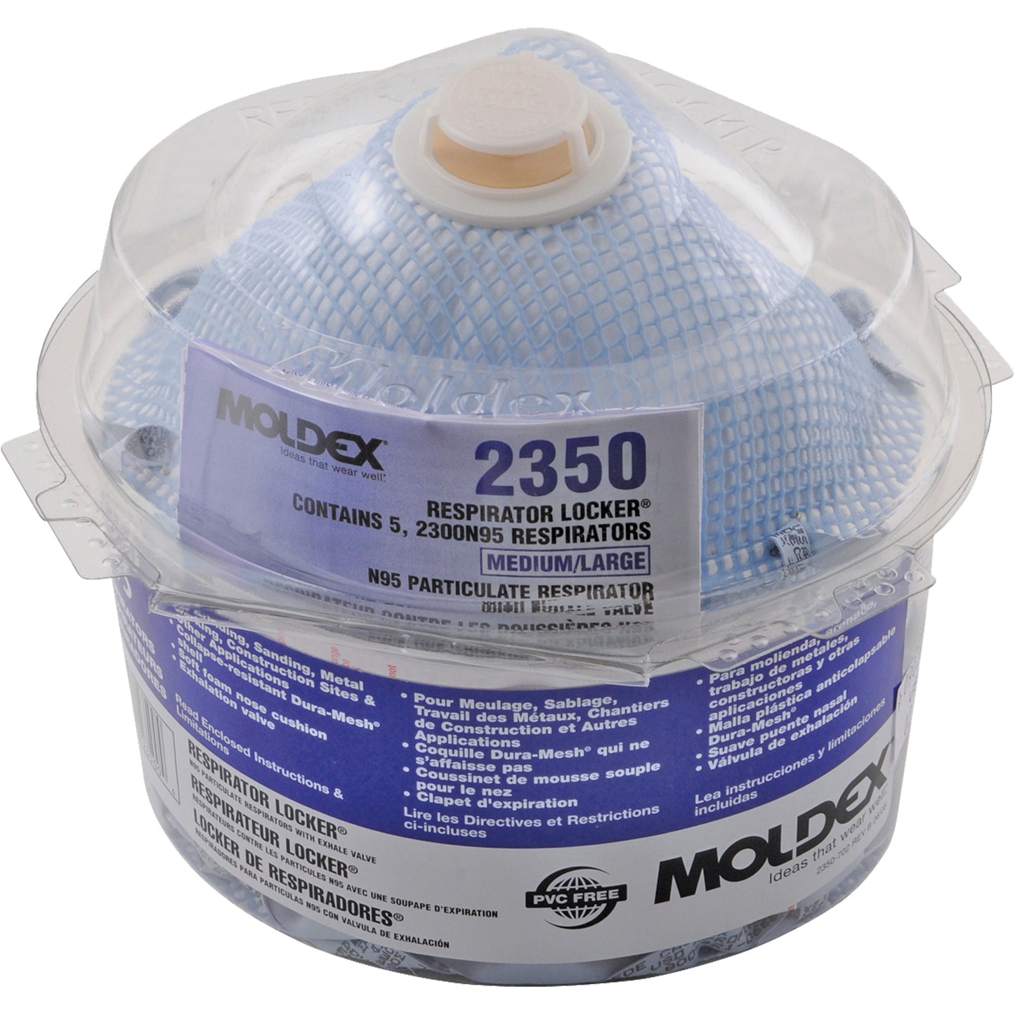 MOLDEX 2350N95 Respirator Locker® with 2300N95 Masks, N95, NIOSH Certified, Medium/Large/One Size (Includes 5 Masks with Locker)