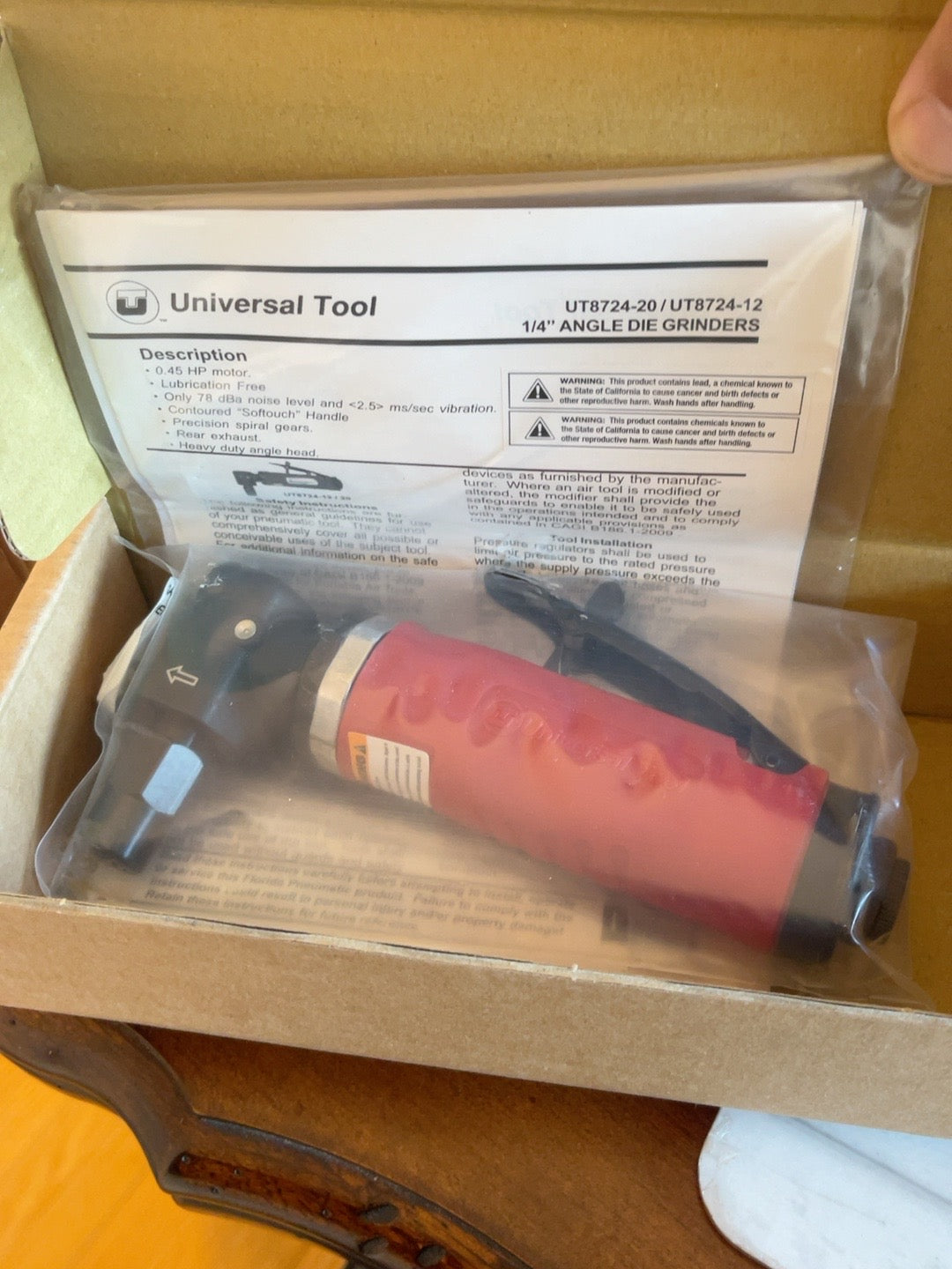 Arclight actual stock Universal Tool UT8724-20 angle die grinder in original box with instruction manual