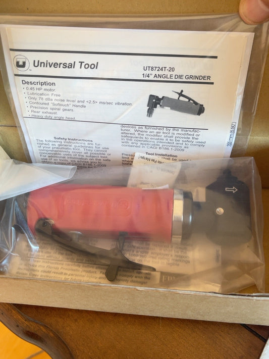 Actual boxed Universal Tool UT8724T-20 angle die grinder, photographed by Arclight