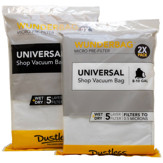 Dustless Wet Dry Dust Collection Filter Bags 8-10 Gal Wunderbag 2pk